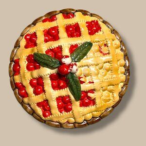 Vintage Ceramic Pie Dish Cherry Pie Design 10.5" Decorative Display & Baking Dis